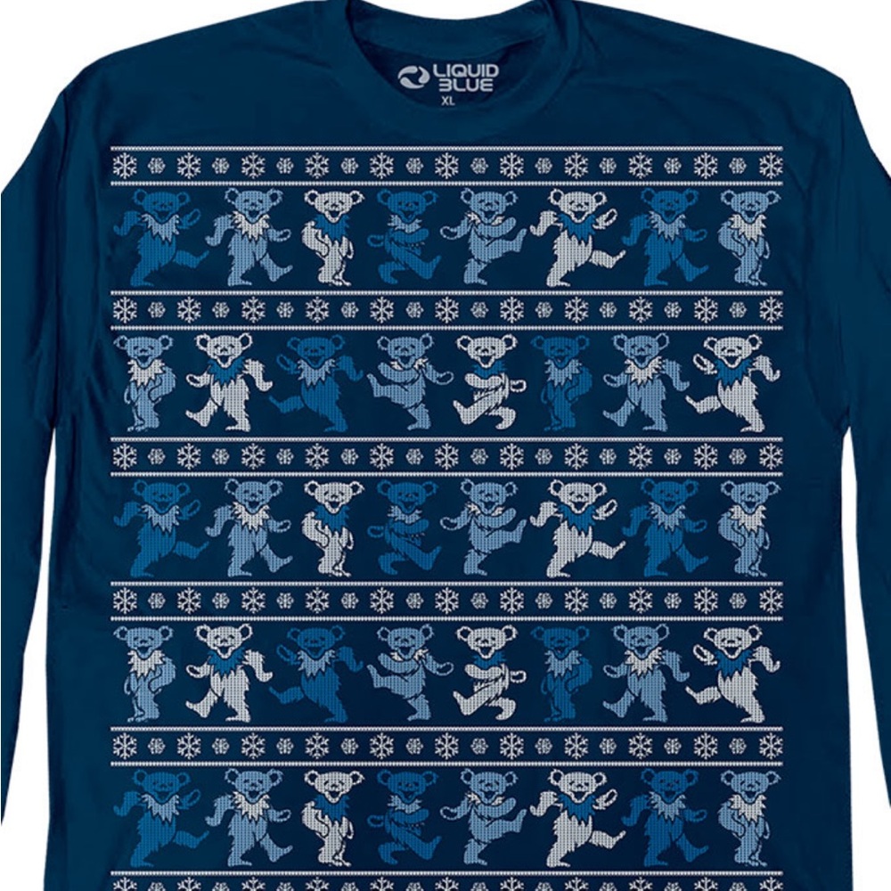 Liquid Blue Dancing Bears Holiday Xmas Sweater Long Sleeve Tee - Picture 2 of 6